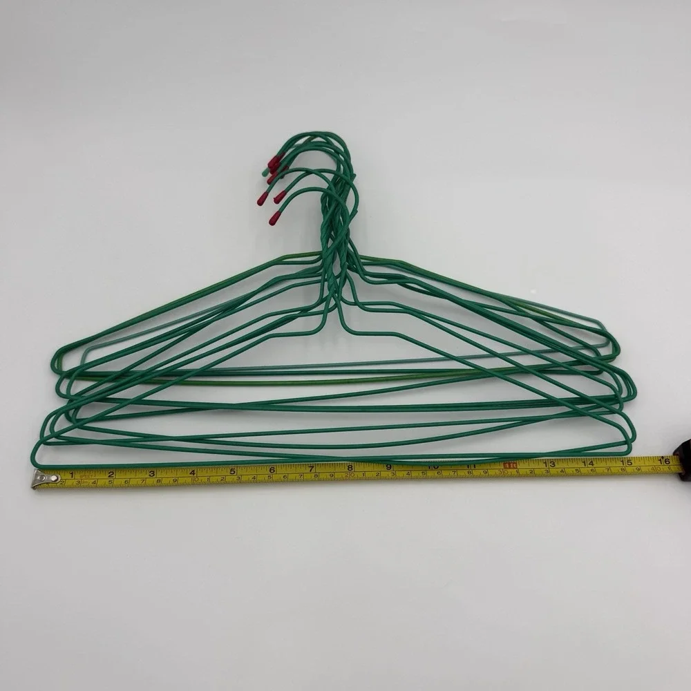Vtg Drip Dry Hangers Metal PVC Coated Green Set 10 Standard MCM